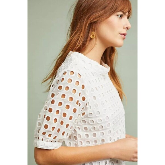 NEW ANTHROPOLOGIE WHITE EUDORA EYELET TOP BY WOLVEN SZ 8 - Picture 4 of 10